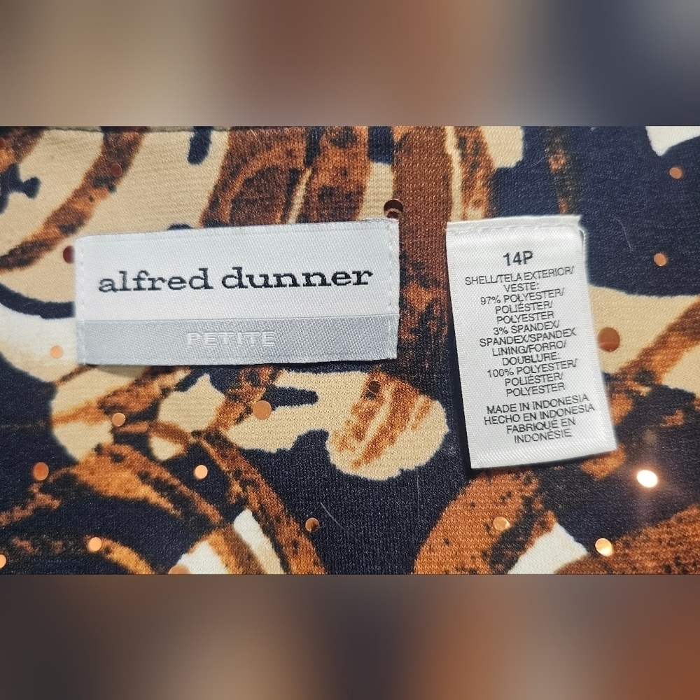 Alfred Dunner Women’s Floral Open Front Blazer Jacket Size 14P Blue Brown Tan - Picture 10 of 13